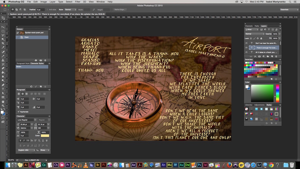 Screenshot of one of my poems being editted with Photoshop.